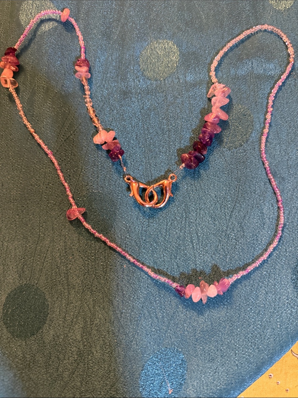 Pink Beaded Gemstone Necklace - Delicate Pink Chip Beads